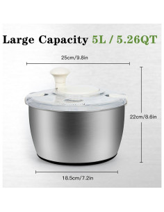 Centrifugadora de Ensalada NIOSAVM 5Qt Acero Inoxidable 2