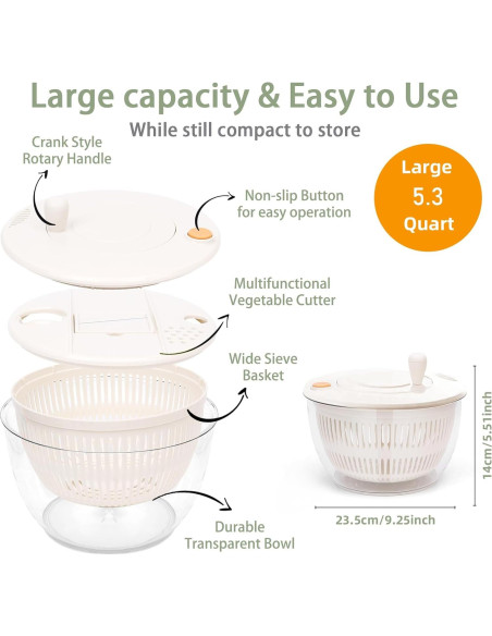 Centrifugador de Ensaladas Sayihexihe 5.3QT Multifuncional
