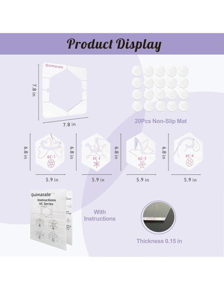 Plantillas de Acolchado Quimarale 4PCS Diseño Flores 19.81cm