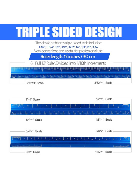 Regla Triangular de Aluminio 30.48 cm DSUWAZU Azul