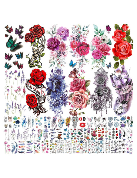 66 Hojas Tatuajes Temporales Florales Shegazzi 3D Acuarela