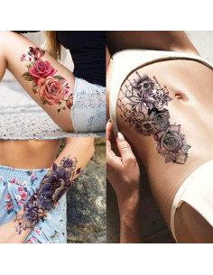 66 Hojas Tatuajes Temporales Florales Shegazzi 3D Acuarela 2