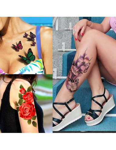 66 Hojas Tatuajes Temporales Florales Shegazzi 3D Acuarela