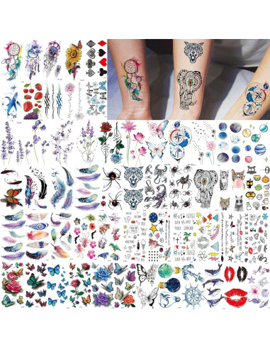 66 Hojas Tatuajes Temporales Florales Shegazzi 3D Acuarela