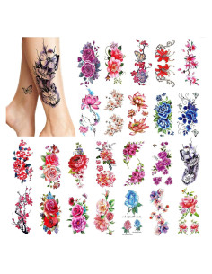 Tatuajes Temporales PHOGARY 24 Piezas Flores Brillantes