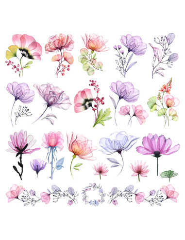 Tatuajes Temporales Tazimi 16 Hojas Flores Acuarela Mujer