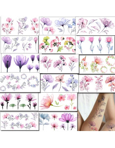 Tatuajes Temporales Tazimi 16 Hojas Flores Acuarela Mujer 2