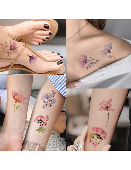 Tatuajes Temporales Tazimi 16 Hojas Flores Acuarela Mujer