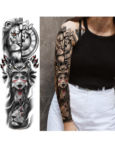 Manga Completa Tatuaje Temporal León Lobo Briyhose 4 Hojas