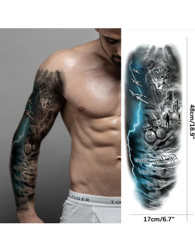 Manga Completa Tatuaje Temporal León Lobo Briyhose 4 Hojas