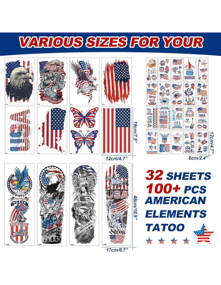 Tatuajes Temporales Bandera EE. UU. CUTELIILI - Día de la Independencia Tatuajes Temporales Bandera EE. UU. CUTELIILI - Día de la Independencia