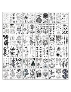 330 Tatuajes Temporales Negros Realistas Esland - 60 Pcs Vintage