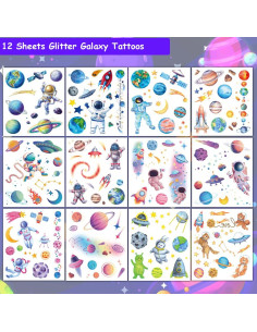 120 Tatuajes Temporales Brillantes Galaxia Niños 12 Hojas 2