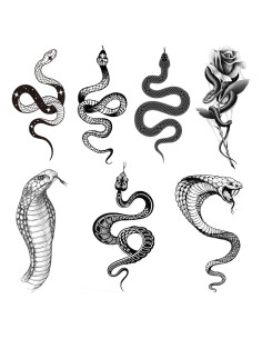 Tatuajes Temporales Serpiente Tazimi - 6 Hojas Negros 14x6.8 cm