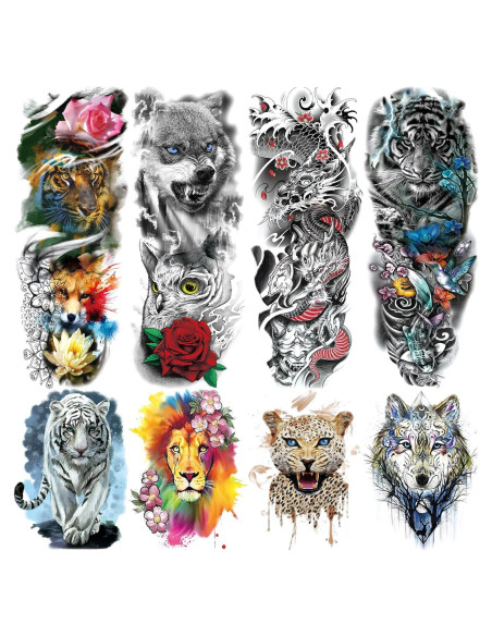 Tatuaje Temporal de Manga Completa Briyhose - Animales Coloridos