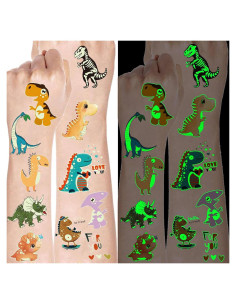 15 Hojas Tatuajes Temporales Brillantes Dinosaurios FANRUI