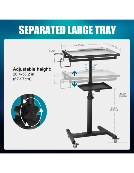 Carro de Tatuaje Poarmeey Ajustable con Ruedas 60x41cm