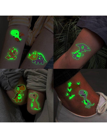 15 Hojas Tatuajes Temporales Brillantes Dinosaurios FANRUI