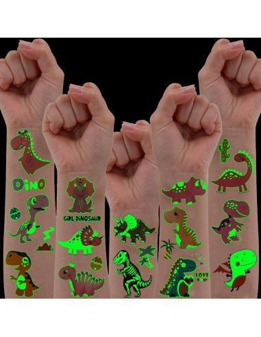 15 Hojas Tatuajes Temporales Brillantes Dinosaurios FANRUI