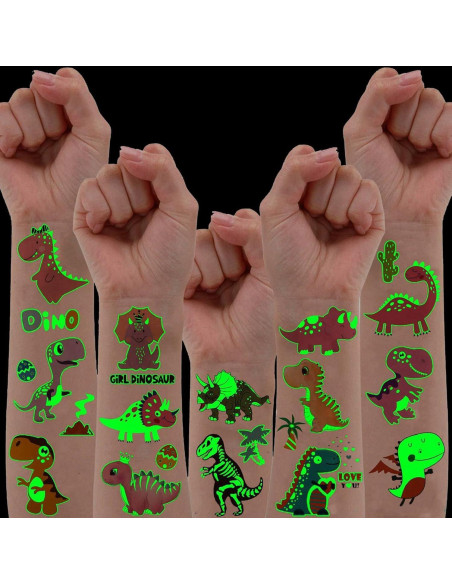 15 Hojas Tatuajes Temporales Brillantes Dinosaurios FANRUI