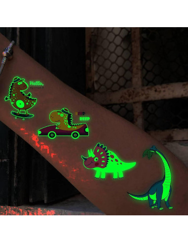 15 Hojas Tatuajes Temporales Brillantes Dinosaurios FANRUI