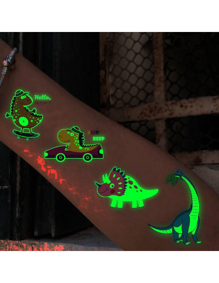 15 Hojas Tatuajes Temporales Brillantes Dinosaurios FANRUI
