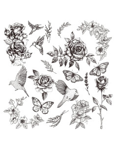 Tatuajes Temporales de Flores Negras CHARLENT - 8 Hojas