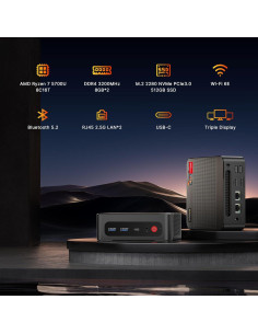 Mini PC BOSGAME P4 Ryzen 7 5700U 16GB RAM 512GB SSD Triple 4K 2