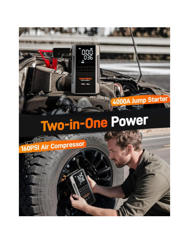 Arrancador de Salto WOLFBOX 4000A con Compresor de Aire 24000mAh