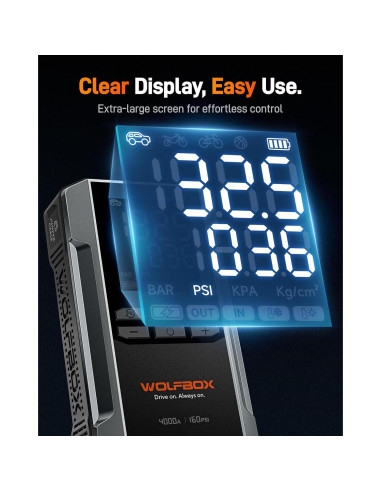 Arrancador de Salto WOLFBOX 4000A con Compresor de Aire 24000mAh