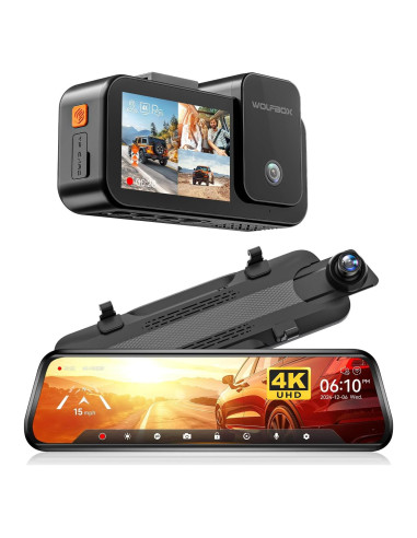 Cámara Espejo WOLFBOX G930 4K + Cámara Dash 3 Canales X5