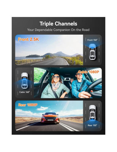 Cámara de Salpicadero WOLFBOX i07 3 Canales HD + Cable 10m