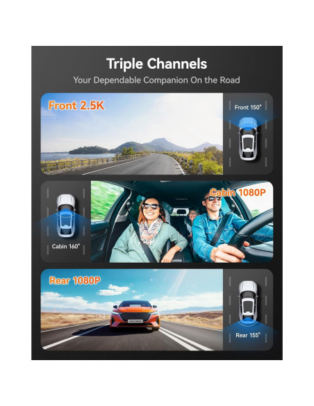 Cámara de Salpicadero WOLFBOX i07 3 Canales HD + Cable 10m