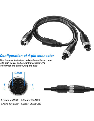 Cable de Video M12 MEIRIYFA 4 Pines 1 Macho a 2 Hembras 40cm