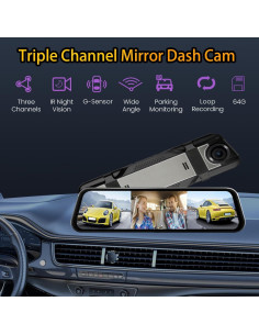 Cámara de Espejo Retrovisor 3 Canales Aprilboy 10" 1080P 2