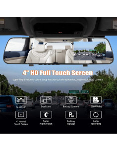 Cámara de Espejo Retrovisor AMprime 4" 1080P Detección Movimiento 2