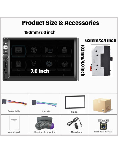 Radio de Coche Doble Din UNITOPSCI 7" CarPlay Android Auto