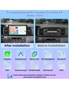 Estéreo Android Roinvou 4+64G para Toyota Corolla 2005-2012 2