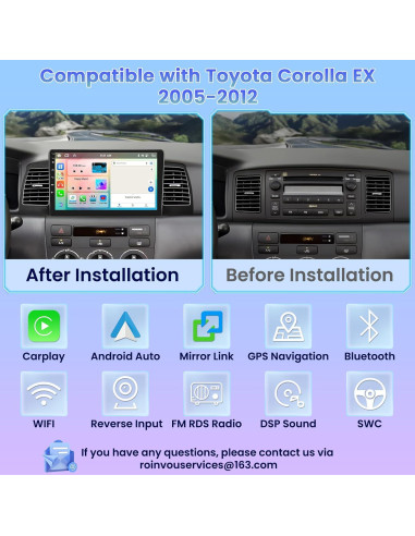 Estéreo Android Roinvou 4+64G para Toyota Corolla 2005-2012