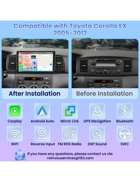 Estéreo Android Roinvou 4+64G para Toyota Corolla 2005-2012