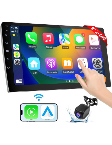 Estéreo Doble Din Haudio 9" CarPlay Inalámbrico y GPS