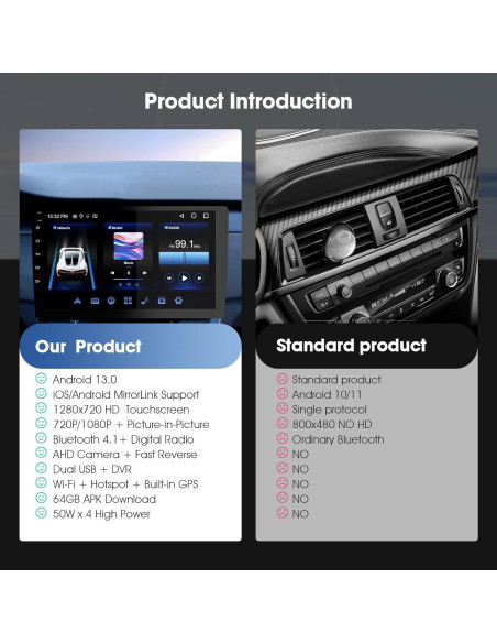 Estéreo Doble Din Haudio 9" CarPlay Inalámbrico y GPS