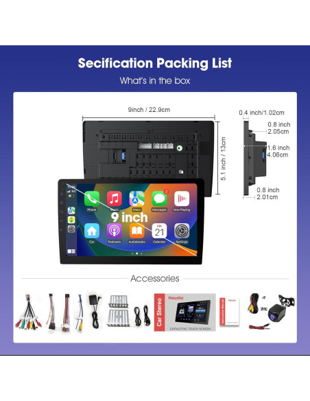 Estéreo Doble Din Haudio 9" CarPlay Inalámbrico y GPS