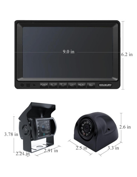 Sistema de Cámara de Respaldo DOUXURY 9" 1080P con 4 Cámaras Sistema de Cámara de Respaldo DOUXURY 9" 1080P con 4 Cámaras