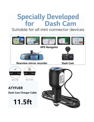 Cable de Carga Mini USB ATYFUER para Dash Cam y GPS 3.5m