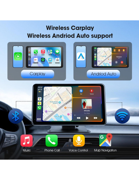 Estéreo de Coche Inalámbrico Haudio 7" con CarPlay y GPS