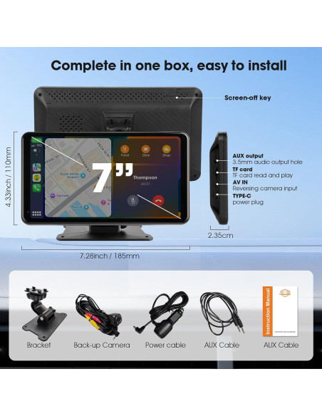 Estéreo de Coche Inalámbrico Haudio 7" con CarPlay y GPS