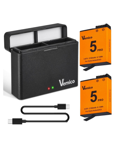 Cargador Doble Vemico para Baterías OSMO Action 5 Pro 2100mAh