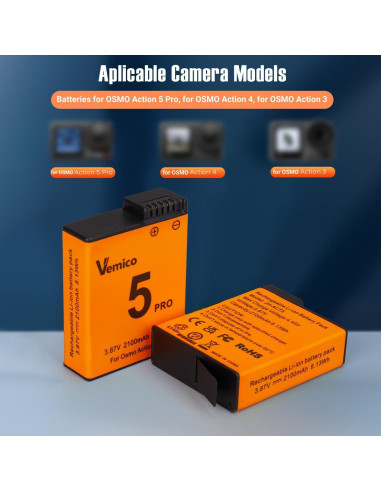 Cargador Doble Vemico para Baterías OSMO Action 5 Pro 2100mAh
