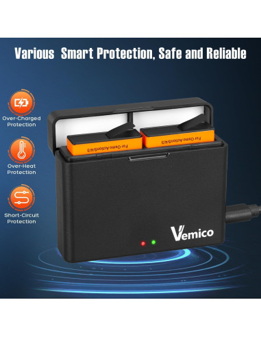 Cargador Doble Vemico para Baterías OSMO Action 5 Pro 2100mAh